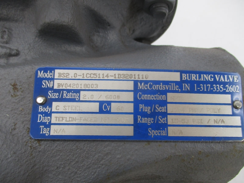 BURLINGTON VALVE BS2.0-1CC5114-1D3201110 15-50PSI 2.0" NSNP