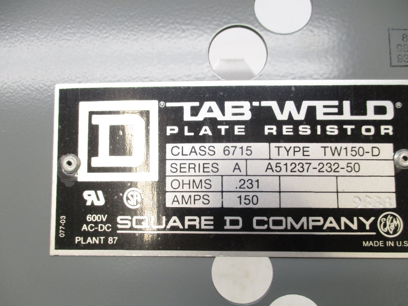 SQUARE D 6715TW150-D SER. A 600VAC-DC 150A NSNP