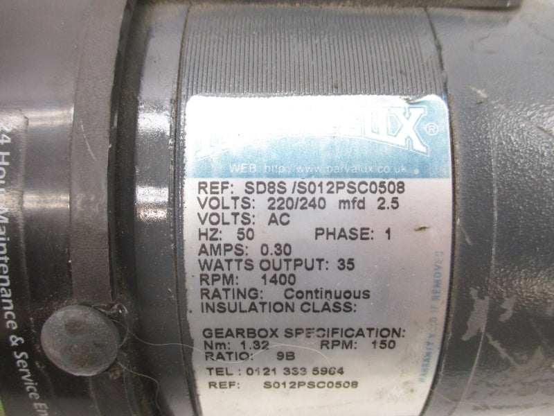 PARVALUX SD8S/S012PSC0508 220/240V 0.30A UNMP