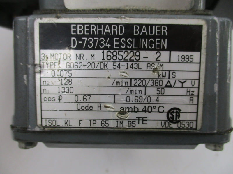 EBERHARD BAUER G062-20/DK54-143LAS/M 1685229-2 220/380V 0.69/0.4A UNMP