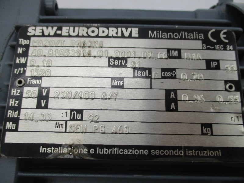 SEW-EURODRIVE WA20/TDR69M4 230/400V, 0.96/0.55A NSNP