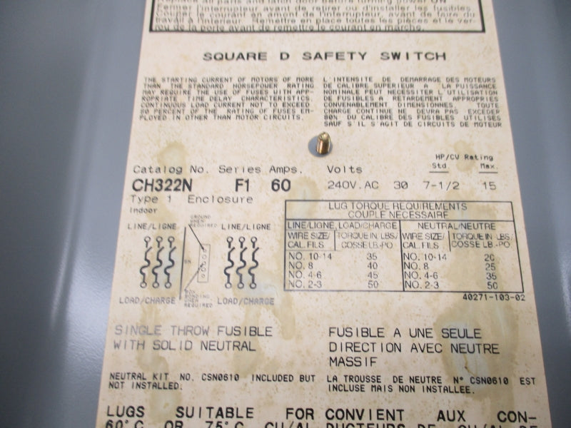 SQUARE D CH322N SER. F1 240VAC 60A NSNP