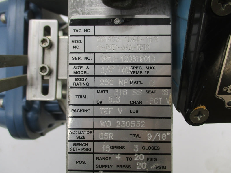 DEZURIK 851402-1DA0-1E619-PHE1-AAA-0PTS 90PSI 3/4" NSNP