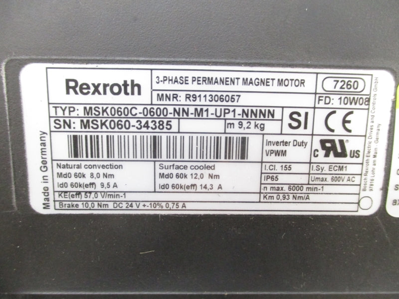 REXROTH MSK060C-0600-NN-M1-UP1-NNNN R911306057 600V NSMP