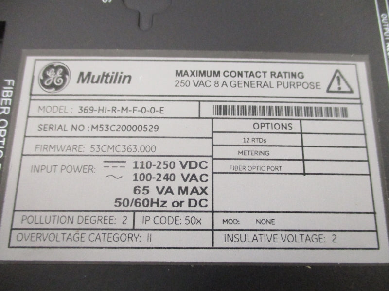 GENERAL ELECTRIC 369-HI-R-M-F-0-0-E 250VAC 8A NSMP