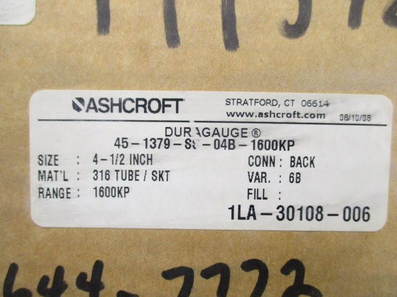 ASHCROFT 45-1379-SS-04B-1600KP 0-1600KPA 4-1/2" NSMP