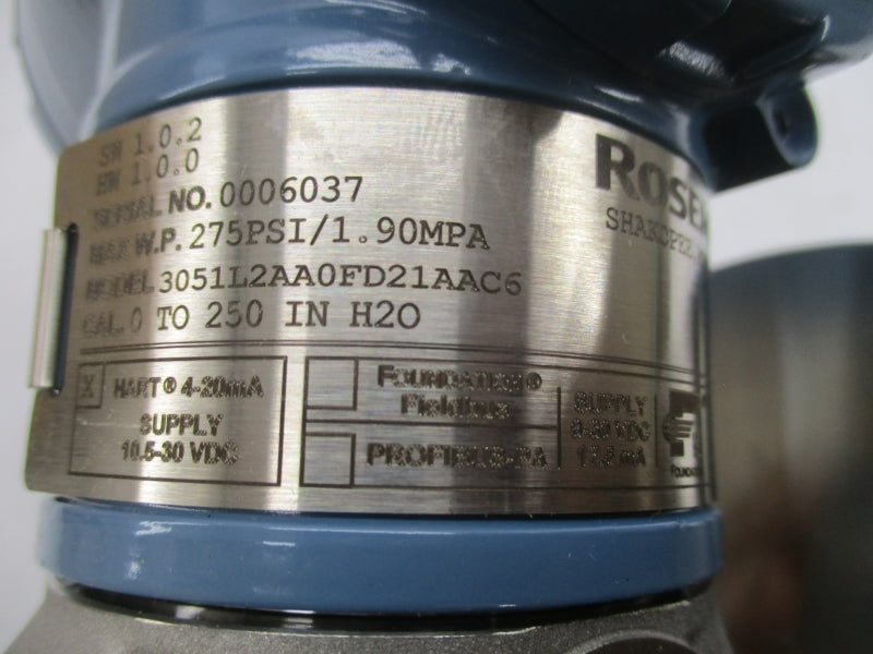 ROSEMOUNT 3051L2AA0FD21AAC6 10.5-30VDC 4-20MA 275PSI NSMP