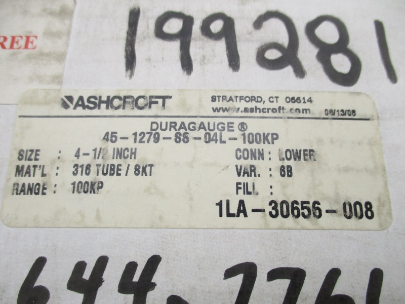 ASHCROFT 45-1279-SS-04L-100KP 0-100KPA 4-1/2" NSMP