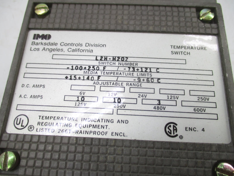 BARKSDALE CONTROLS L2H-H202 600V 3A NSMP