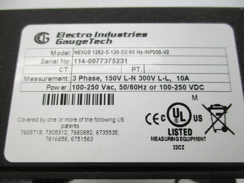 ELECTRO INDUSTRIES NEXUS1252-S-120-D2-60HZ-INP200-V2 100-250VDC 10A  NSNP
