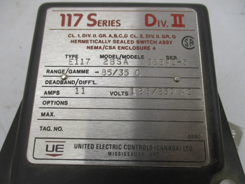UNITED ELECTRIC E1172BSA 125/250VAC 11A -85/35C NSMP