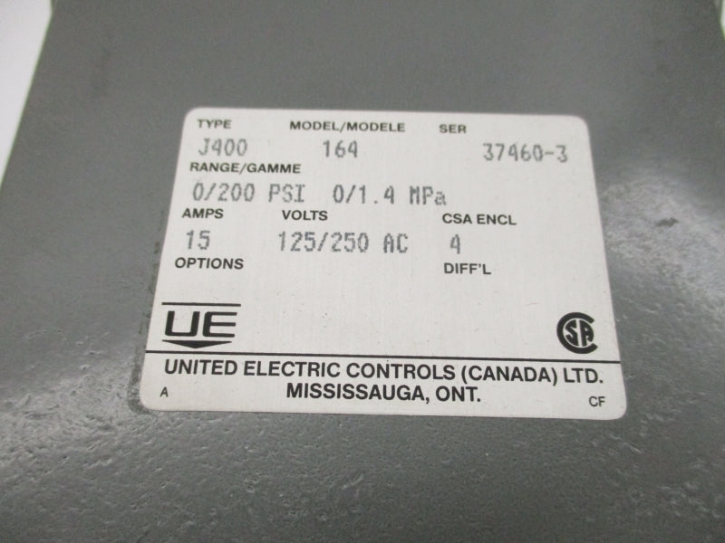 UNITED ELECTRIC J400164 125/250VAC 15A 0/200PSI NSMP