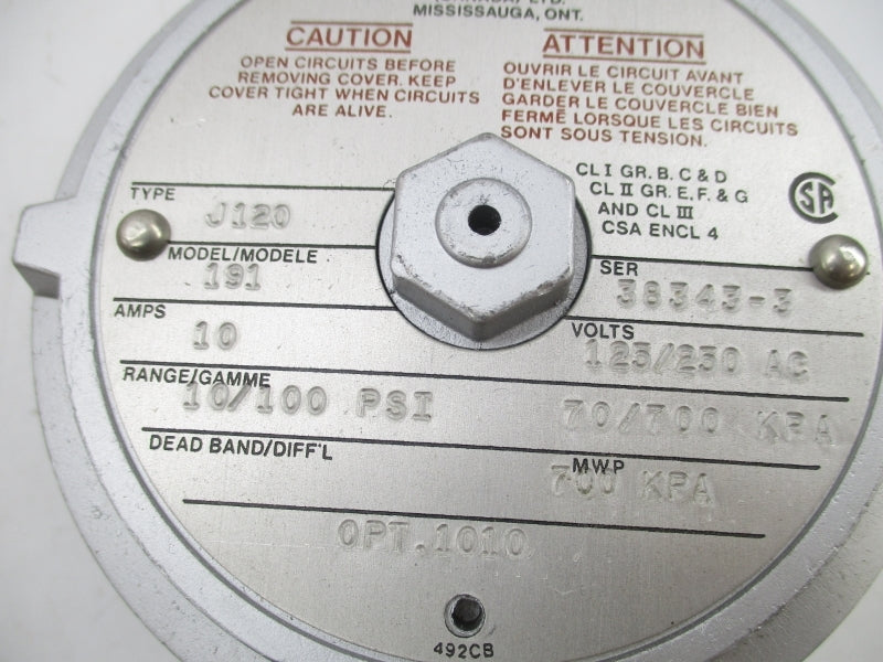UNITED ELECTRIC J120191 125/250VAC 10A 10/100PSI NSMP