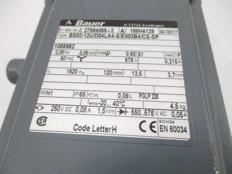 BAUER BS02-12U/D04LA4-S/E003B4/CS-SP Z27084055-2 575V 0.215A NSNP