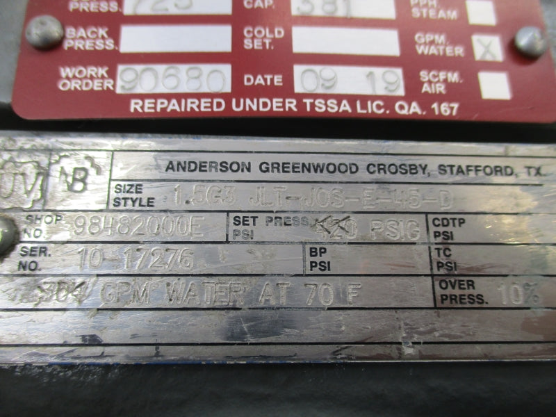 ANDERSON GREENWOOD CROSBY 1.5G3JLT-J0S-E-45-D 420PSI UNMP