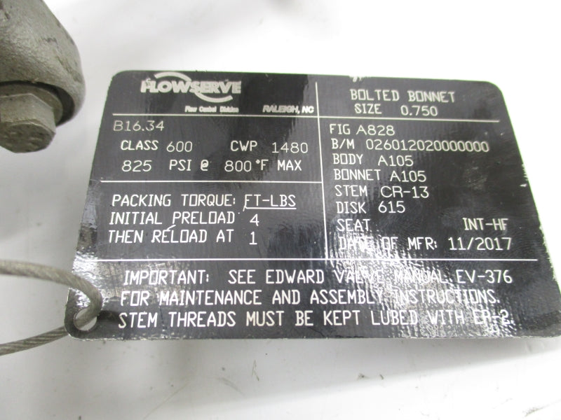 FLOWSERVE B16.34 825PSI 0.750 UNMP