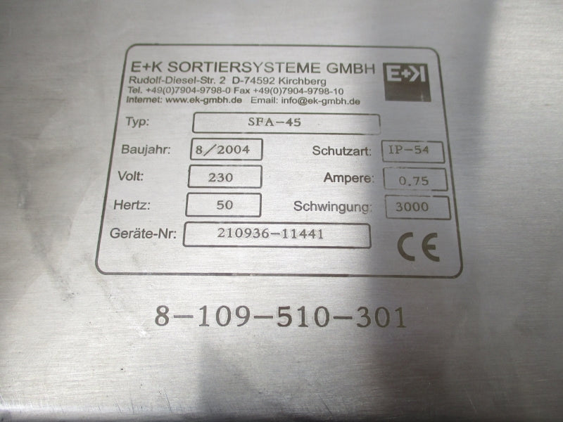 E+K SORTING SYSTEMS SFA-45 230V 0.75A NSNP