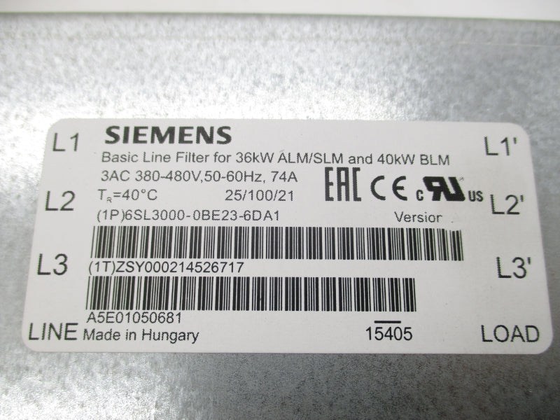 SIEMENS 6SL3000-0BE23-6DA1 380-480V 74A NSMP
