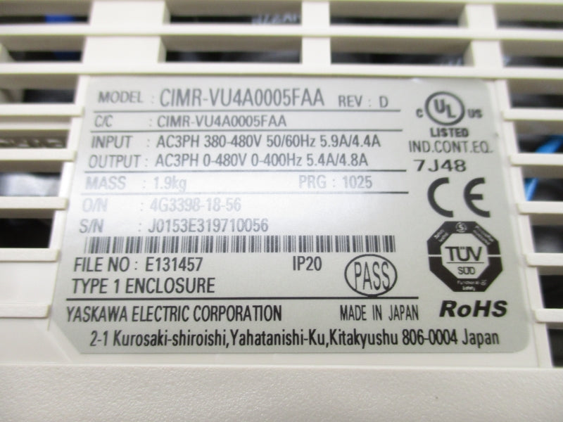 YASKAWA CIMR-VU4A0005FAA 380-480V 5.9/4.4A NSMP