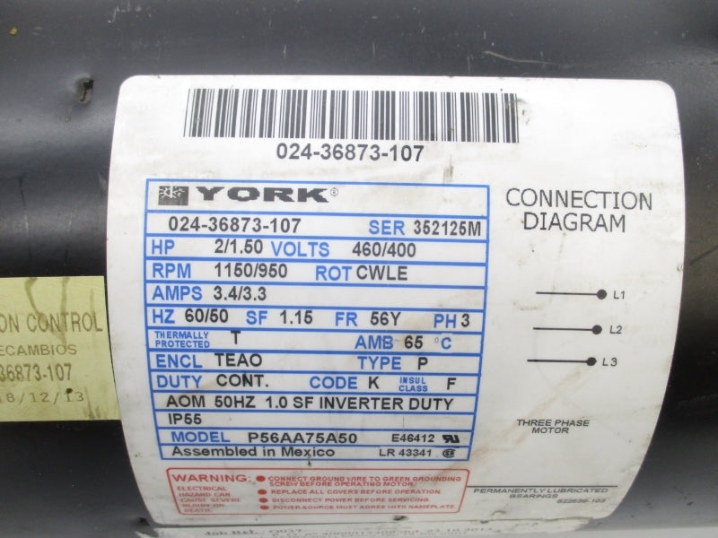 YORK P56AA75A50 024-36873-107 460/400V 3.4/3.3A NSNP
