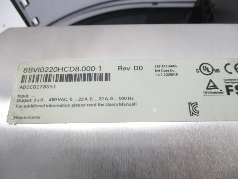 BR AUTOMATION 8BVI0220HCD8.000-1 480VAC 0-22A UNMP