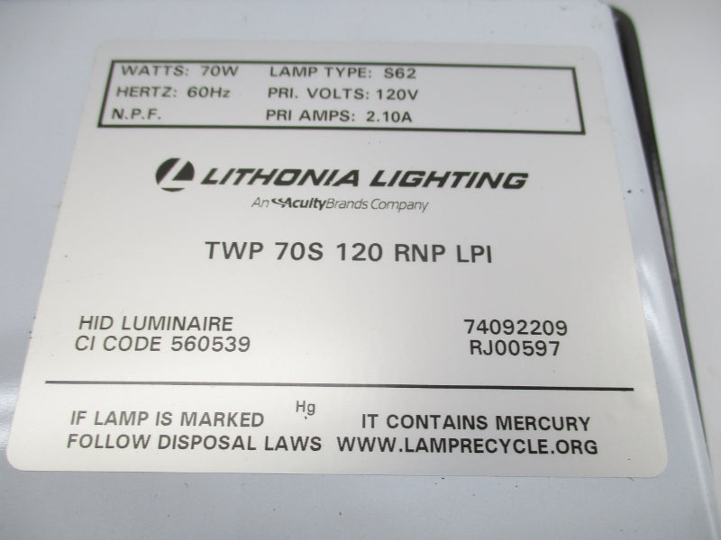 LITHONIA LIGHTING TWP70S120RNPLPI 120V 2.10A NSNP