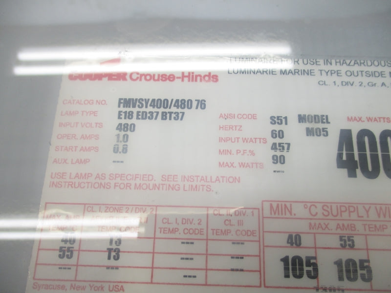 CROUSE-HINDS FMVSY400/48076 M05 480V 1.0A  NSMP