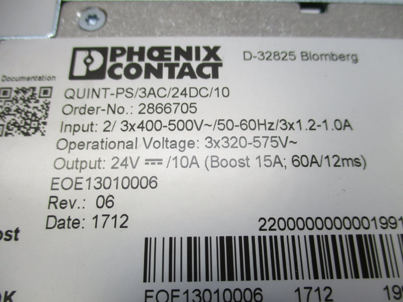 PHOENIX CONTACT QUINT-PS/3AC/24DC/10 400-500V 1.2-1.0A NSMP