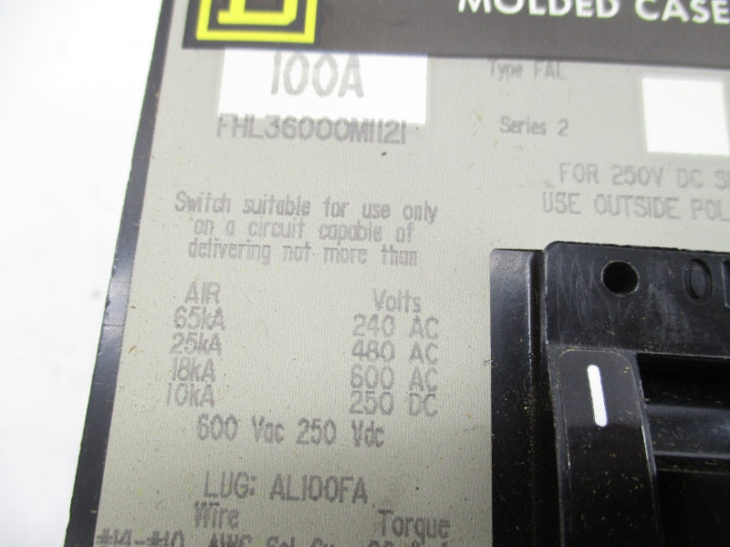 SQUARE D FHL36000M1121 600VAC 100A NSMP