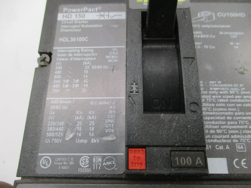 SQUARE D HDL36100C 600V 100A NSNP