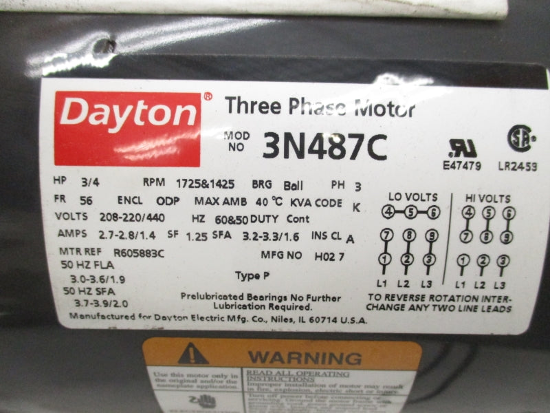 DAYTON 3N487C 208-220/440V 2.7-2.8/1.4A NSMP