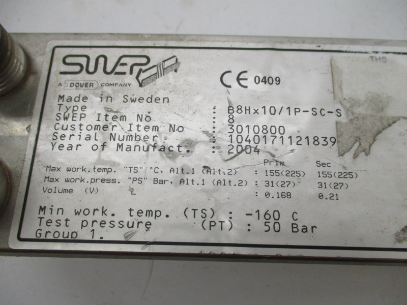 SWEP B8X10/1P-SC-S UNMP