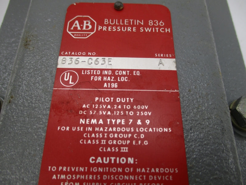 ALLEN BRADLEY 836-C63E SER. A 24-600V NSNP