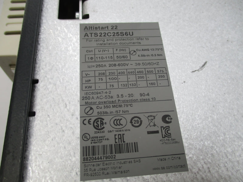 SCHNEIDER ELECTRIC ATS22C25S6U 208-600V 250A NSNP
