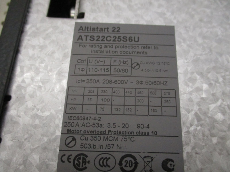 SCHNEIDER ELECTRIC ATS22C25S6U 208-600V 250A UNMP
