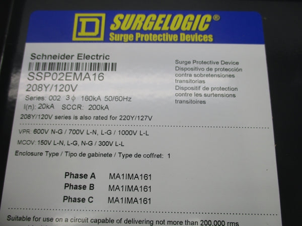 SQUARE D SSP02EMA16 SER. 002 220/127V NSNP