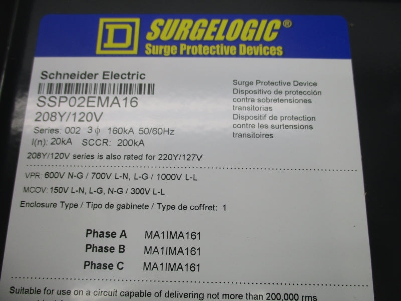 SQUARE D SSP02EMA16 SER. 002 220/127V NSNP