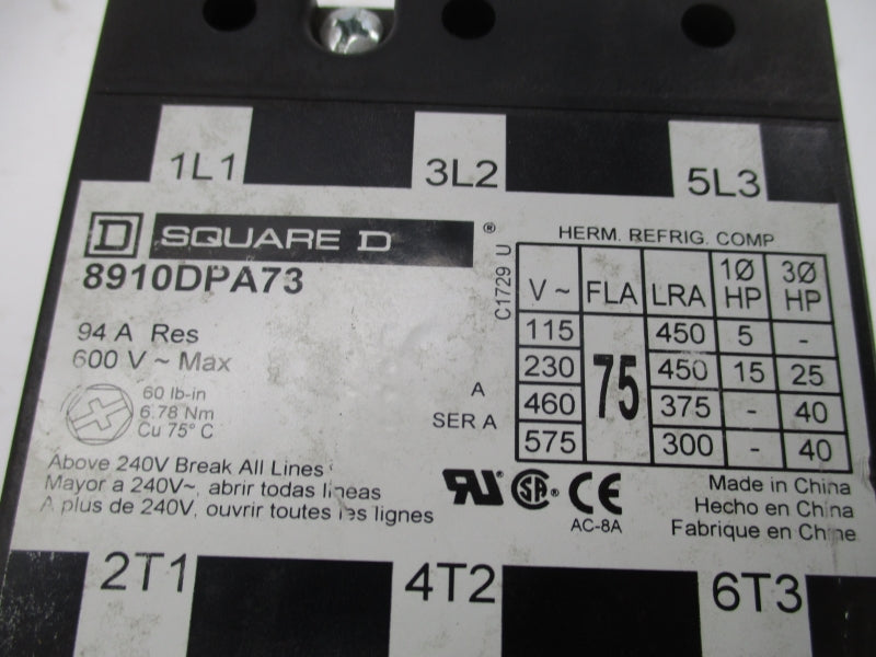 SQUARE D 8910DPA73V02 SER. A 110/120V 94A NSNP