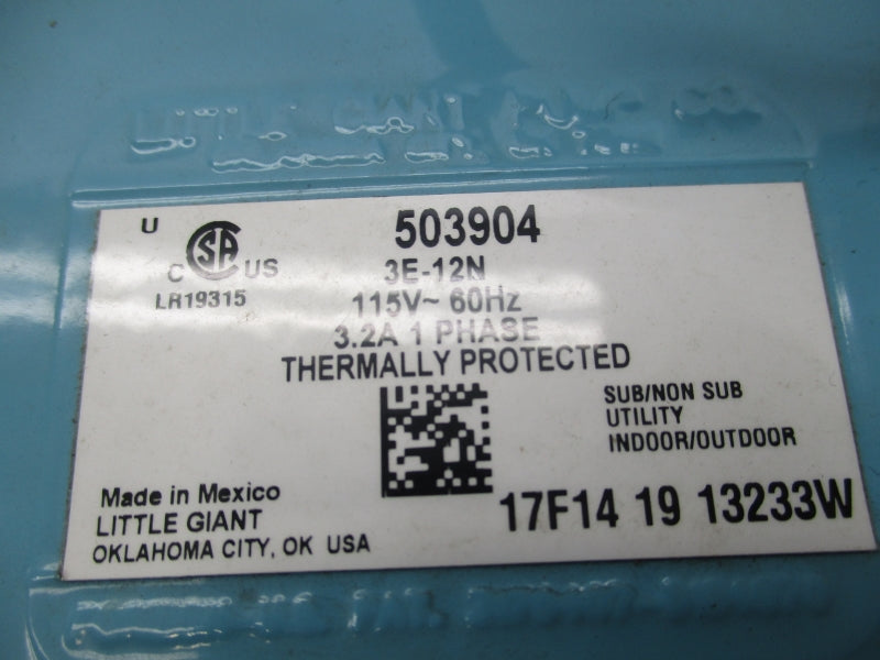 LITTLE GIANT 503904 3E-12N 115V 3.2A NSMP