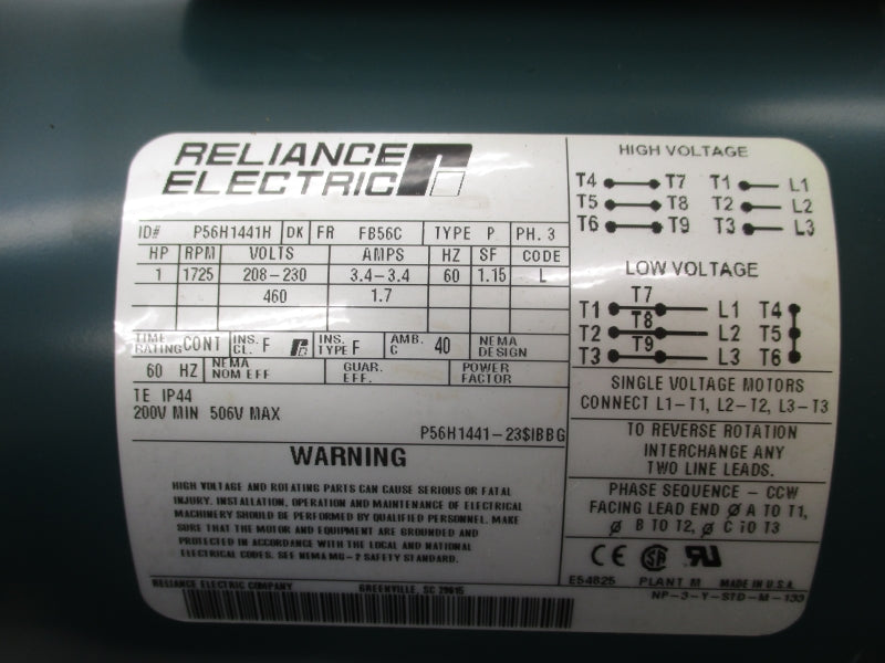 RELIANCE ELECTRIC P56H1441H P56H1441-23 200-506V 3.4-3.4/1.7A NSMP