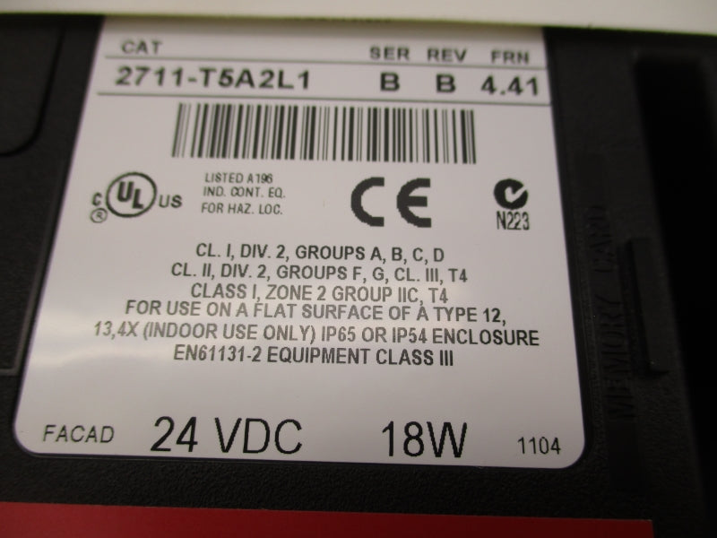 ALLEN BRADLEY 2711-T5A2L1 SER. B F/W 4.41 24VDC NSNP