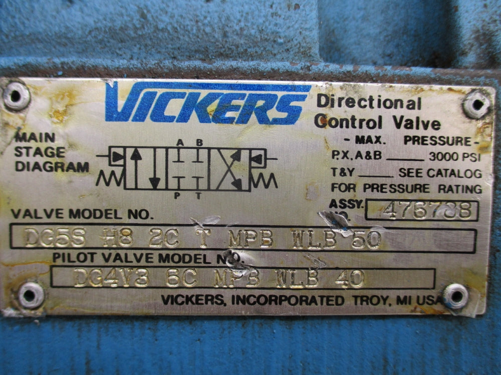 VICKERS DG5SH82CTMPBWLB50 476788 2250-5000PSI 120V UNMP
