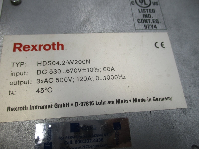 REXROTH HDS04.2-W200N-HA01-01-FW R911190052 530/670VDC 60A UNMP