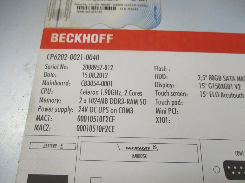 BECKHOFF CP6202-0021-0040 24VDC NUPI