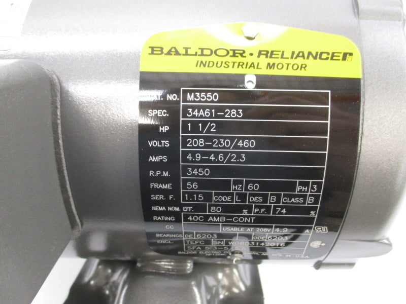 BALDOR M3550 34A61-283 208-230/460V 4.9-4.6/2.3A NSMP