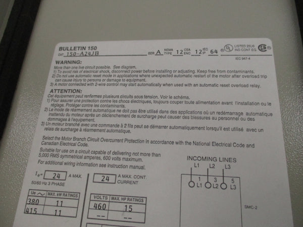 ALLEN BRADLEY 150-A24JB SER. A 460V 24A NSNP