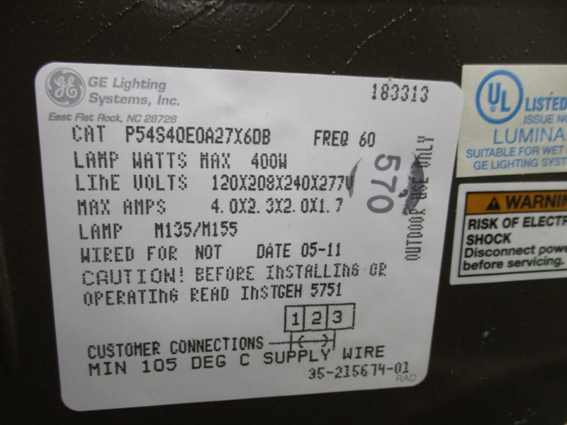 GENERAL ELECTRIC P54S40E0A27X6DB 277V 1.7A NSMP