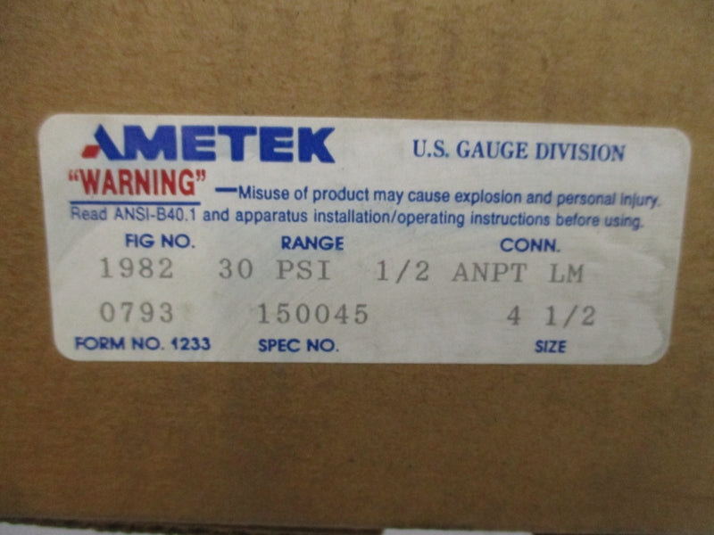 AMETEK 1982 150045 0-30PSI 4-1/2" NSMP