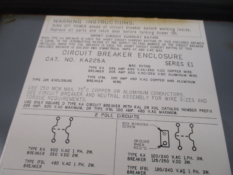 SQUARE D KA225A SER. E1 600V 225A NSNP