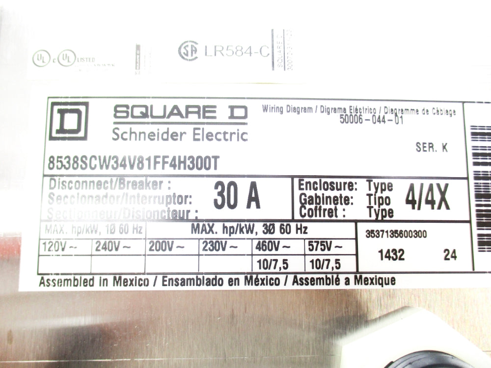 SQUARE D 8538SCW34V81FF4H300T SER. K NSNP